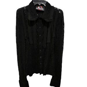 Men's | Vintage | Lip Service | Black Lace | Snap Front | Goth Shirt | Size L